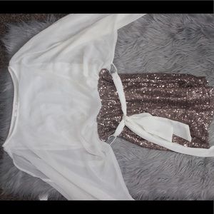 Off white open sleeve sequin dress